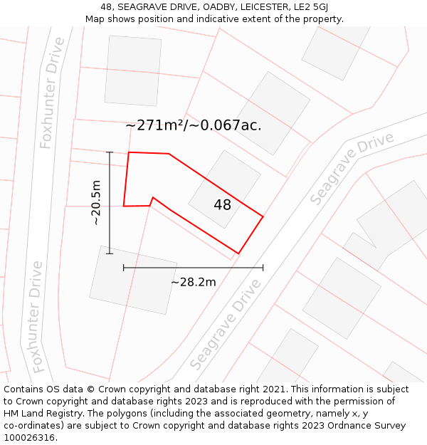 48, SEAGRAVE DRIVE, OADBY, LEICESTER, LE2 5GJ: Plot and title map