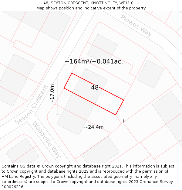 48, SEATON CRESCENT, KNOTTINGLEY, WF11 0HU: Plot and title map