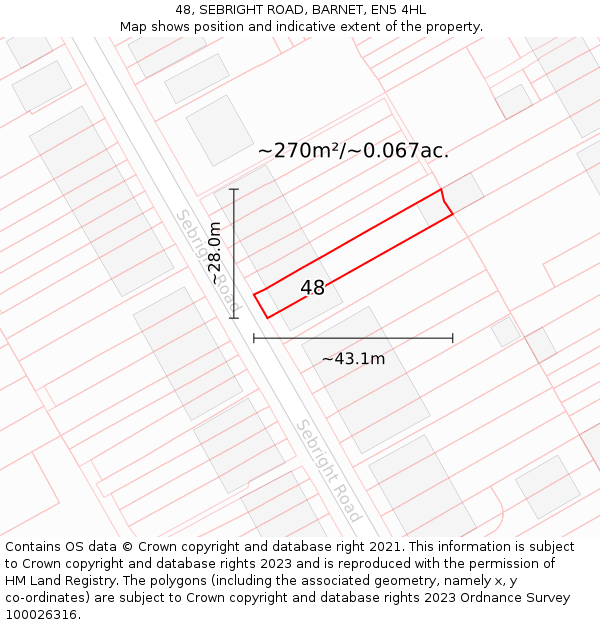 48, SEBRIGHT ROAD, BARNET, EN5 4HL: Plot and title map