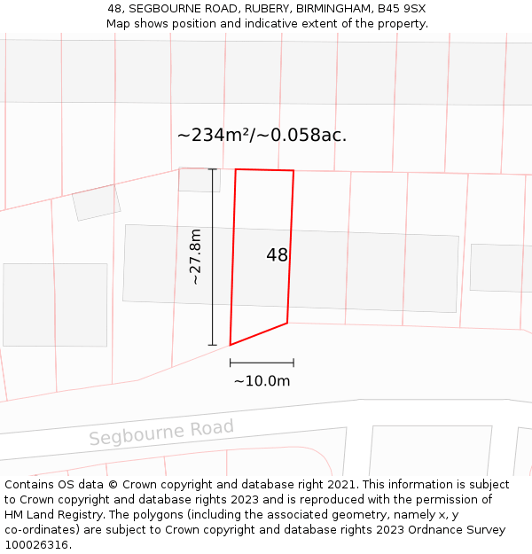 48, SEGBOURNE ROAD, RUBERY, BIRMINGHAM, B45 9SX: Plot and title map