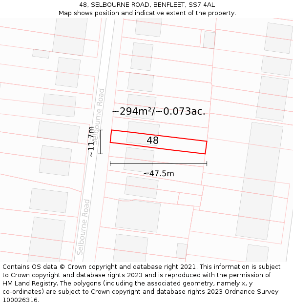 48, SELBOURNE ROAD, BENFLEET, SS7 4AL: Plot and title map