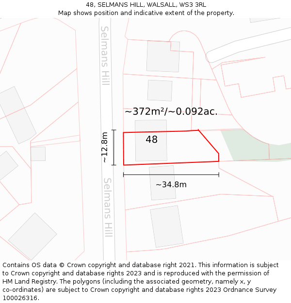 48, SELMANS HILL, WALSALL, WS3 3RL: Plot and title map