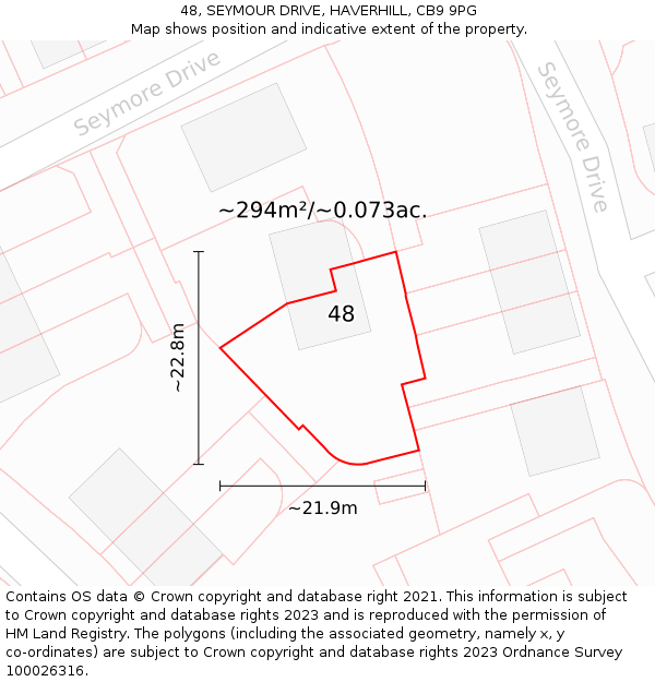 48, SEYMOUR DRIVE, HAVERHILL, CB9 9PG: Plot and title map