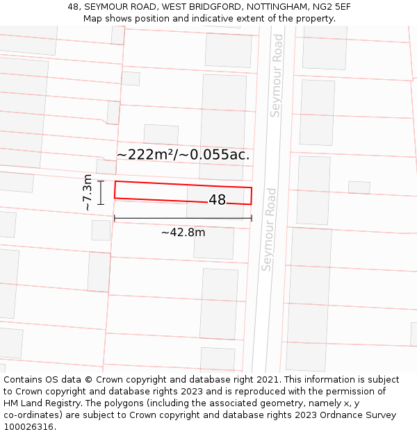 48, SEYMOUR ROAD, WEST BRIDGFORD, NOTTINGHAM, NG2 5EF: Plot and title map