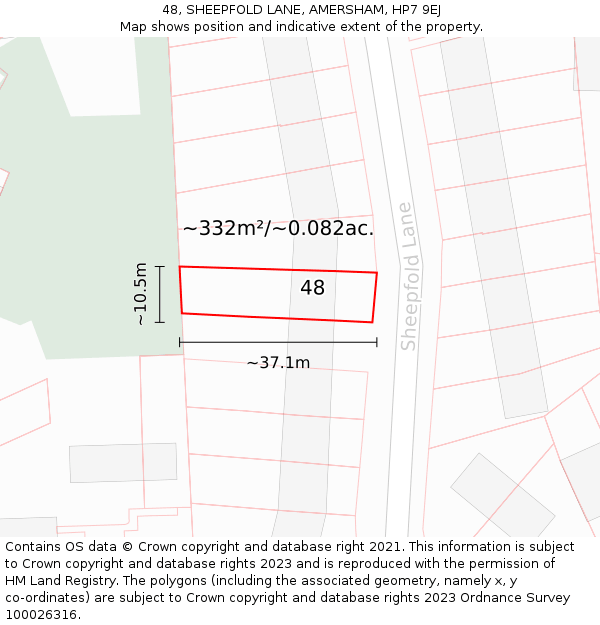 48, SHEEPFOLD LANE, AMERSHAM, HP7 9EJ: Plot and title map