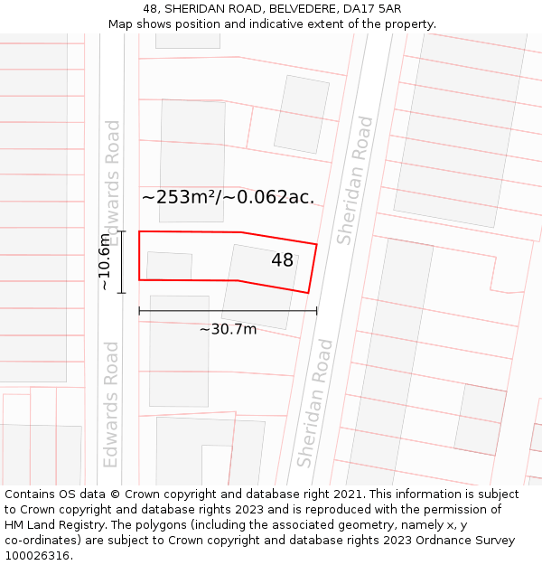 48, SHERIDAN ROAD, BELVEDERE, DA17 5AR: Plot and title map