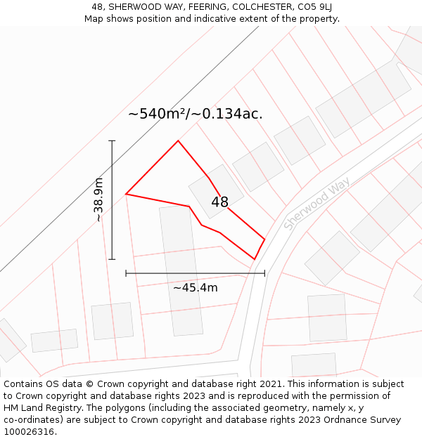 48, SHERWOOD WAY, FEERING, COLCHESTER, CO5 9LJ: Plot and title map