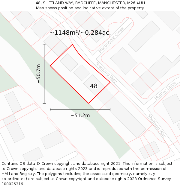 48, SHETLAND WAY, RADCLIFFE, MANCHESTER, M26 4UH: Plot and title map