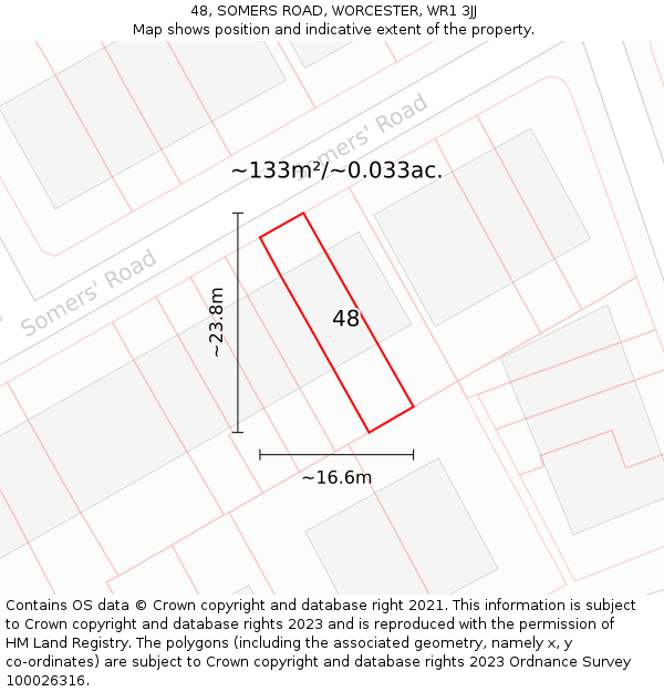 48, SOMERS ROAD, WORCESTER, WR1 3JJ: Plot and title map