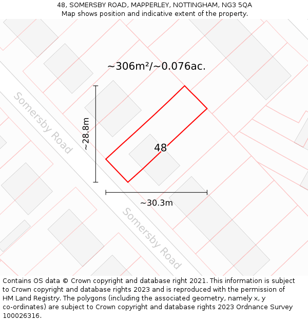 48, SOMERSBY ROAD, MAPPERLEY, NOTTINGHAM, NG3 5QA: Plot and title map