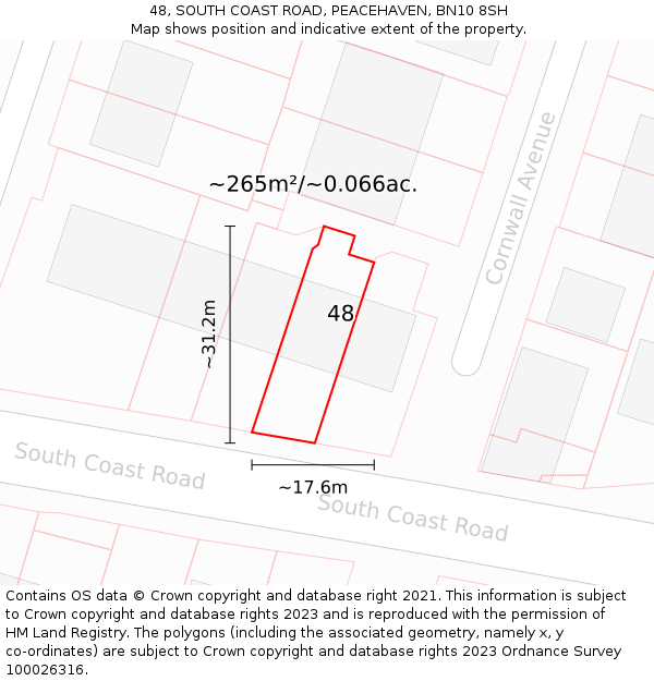 48, SOUTH COAST ROAD, PEACEHAVEN, BN10 8SH: Plot and title map