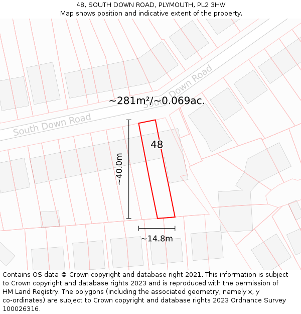 48, SOUTH DOWN ROAD, PLYMOUTH, PL2 3HW: Plot and title map