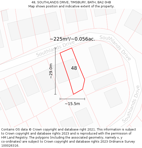 48, SOUTHLANDS DRIVE, TIMSBURY, BATH, BA2 0HB: Plot and title map