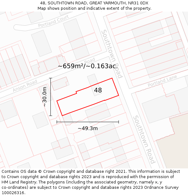 48, SOUTHTOWN ROAD, GREAT YARMOUTH, NR31 0DX: Plot and title map