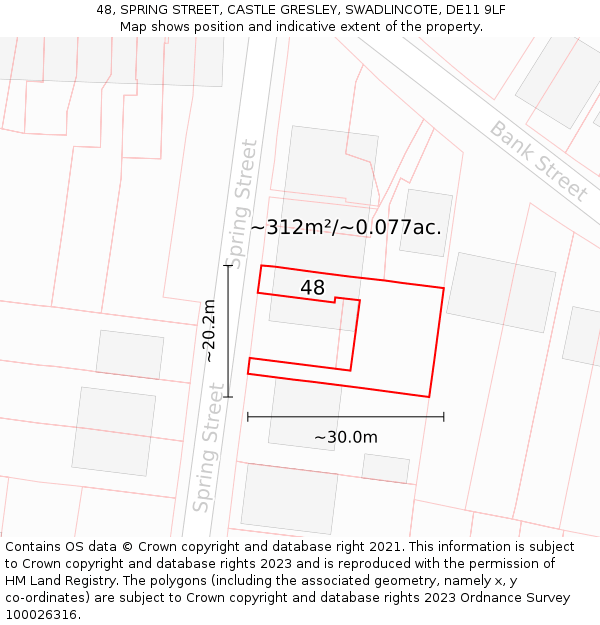 48, SPRING STREET, CASTLE GRESLEY, SWADLINCOTE, DE11 9LF: Plot and title map