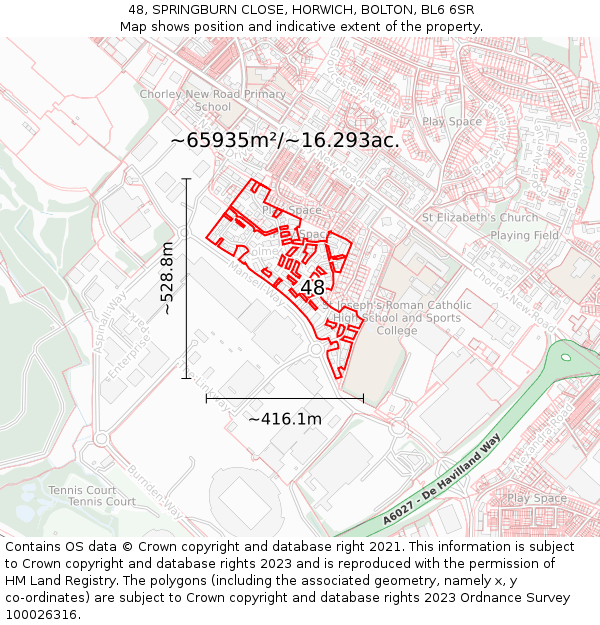 48, SPRINGBURN CLOSE, HORWICH, BOLTON, BL6 6SR: Plot and title map