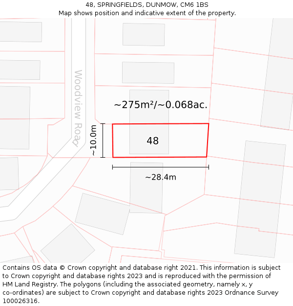 48, SPRINGFIELDS, DUNMOW, CM6 1BS: Plot and title map