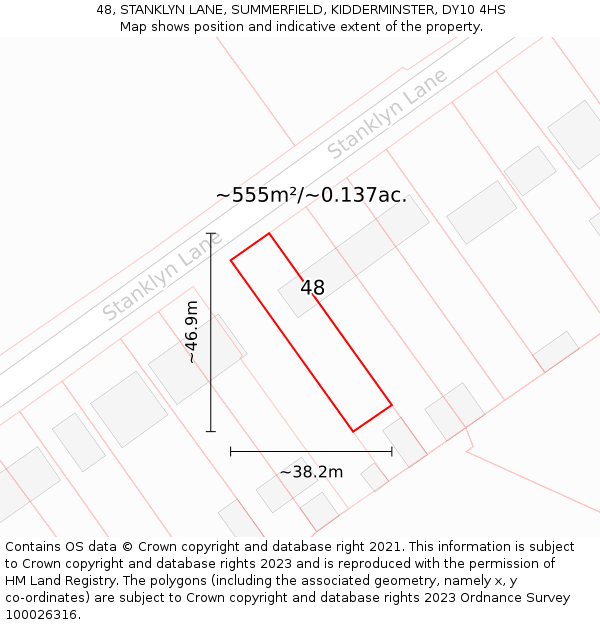 48, STANKLYN LANE, SUMMERFIELD, KIDDERMINSTER, DY10 4HS: Plot and title map