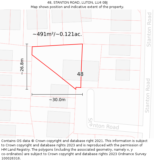 48, STANTON ROAD, LUTON, LU4 0BJ: Plot and title map