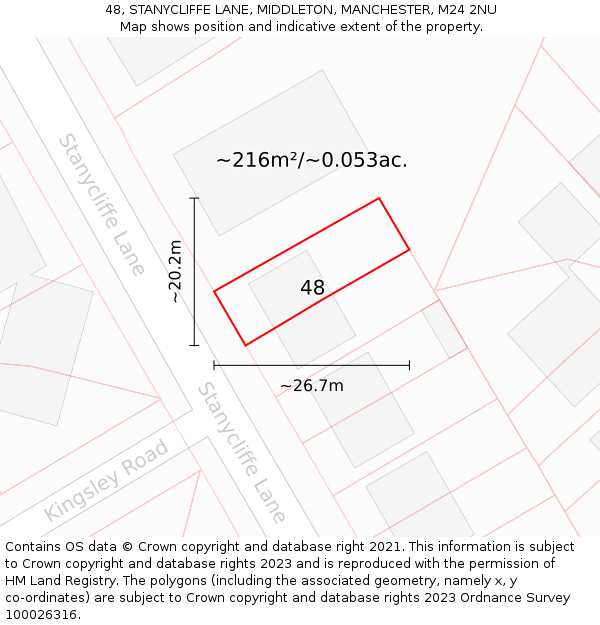 48, STANYCLIFFE LANE, MIDDLETON, MANCHESTER, M24 2NU: Plot and title map