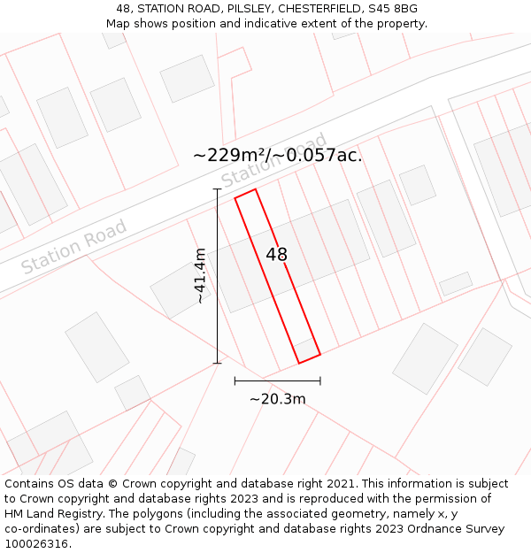 48, STATION ROAD, PILSLEY, CHESTERFIELD, S45 8BG: Plot and title map