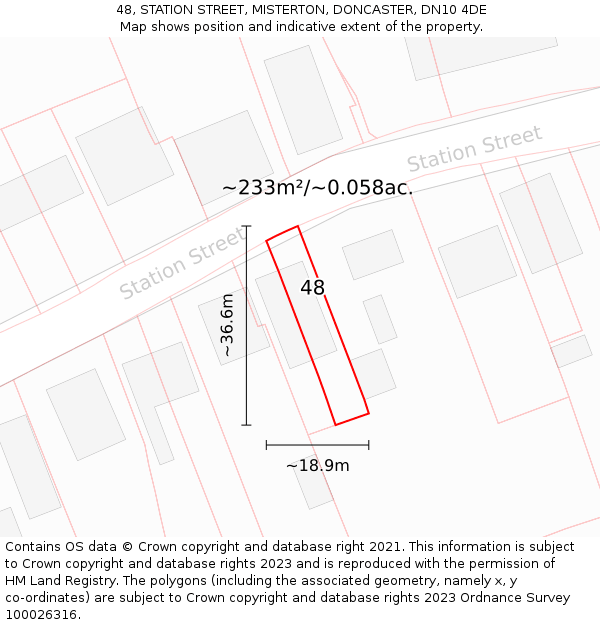 48, STATION STREET, MISTERTON, DONCASTER, DN10 4DE: Plot and title map