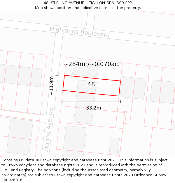 48, STIRLING AVENUE, LEIGH-ON-SEA, SS9 3PP: Plot and title map