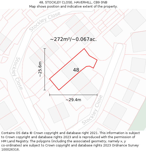 48, STOCKLEY CLOSE, HAVERHILL, CB9 0NB: Plot and title map