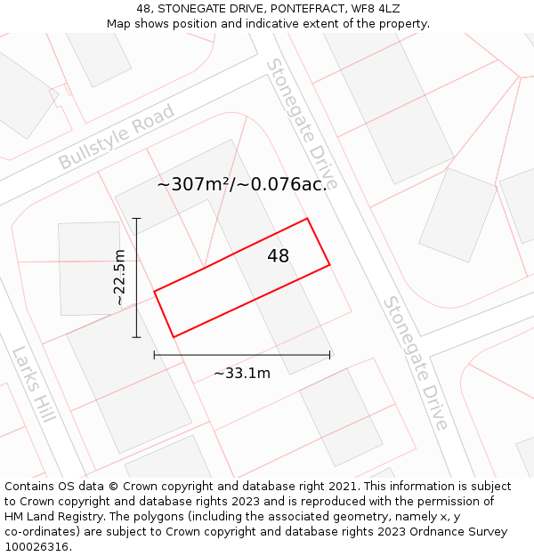 48, STONEGATE DRIVE, PONTEFRACT, WF8 4LZ: Plot and title map