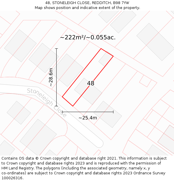 48, STONELEIGH CLOSE, REDDITCH, B98 7YW: Plot and title map