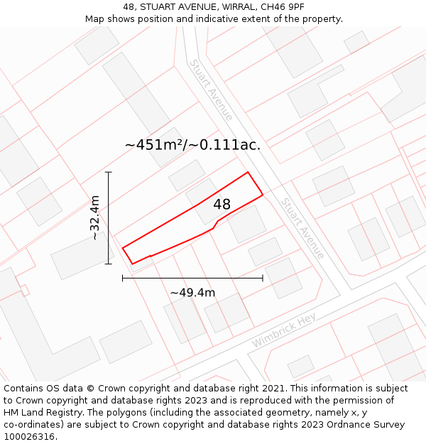 48, STUART AVENUE, WIRRAL, CH46 9PF: Plot and title map