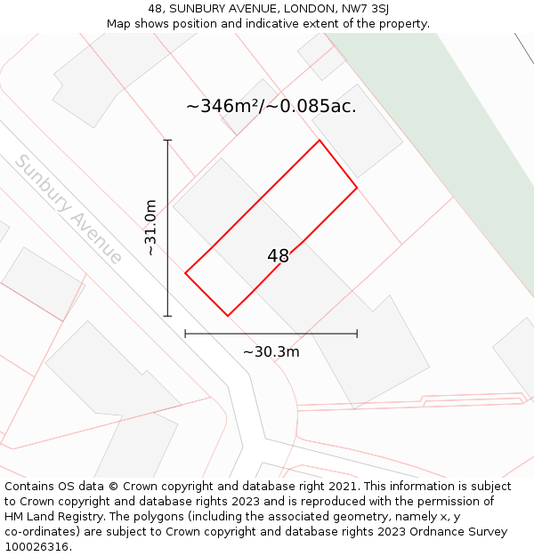 48, SUNBURY AVENUE, LONDON, NW7 3SJ: Plot and title map