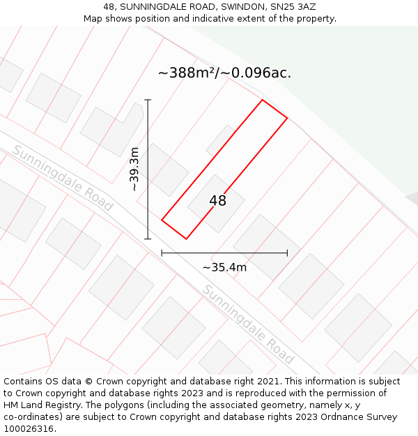 48, SUNNINGDALE ROAD, SWINDON, SN25 3AZ: Plot and title map