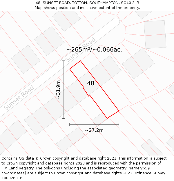 48, SUNSET ROAD, TOTTON, SOUTHAMPTON, SO40 3LB: Plot and title map