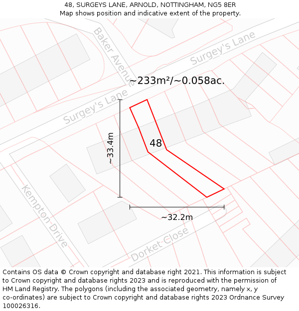 48, SURGEYS LANE, ARNOLD, NOTTINGHAM, NG5 8ER: Plot and title map