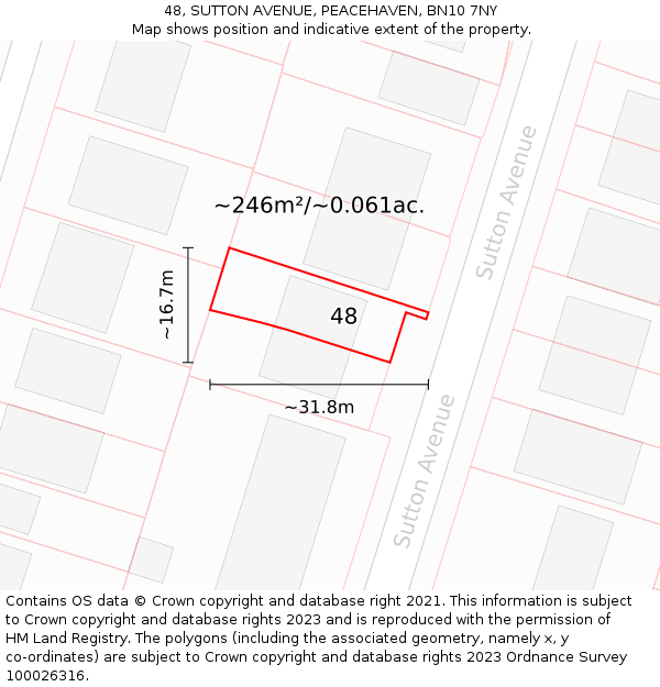 48, SUTTON AVENUE, PEACEHAVEN, BN10 7NY: Plot and title map