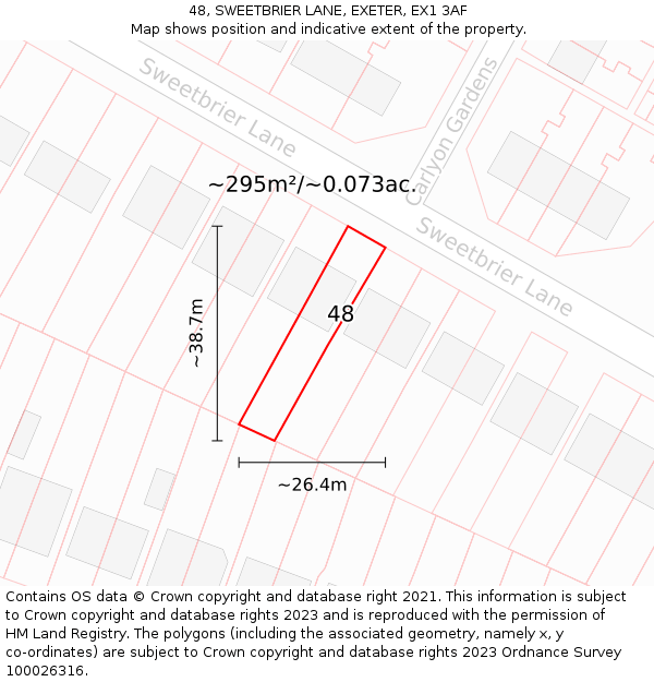 48, SWEETBRIER LANE, EXETER, EX1 3AF: Plot and title map