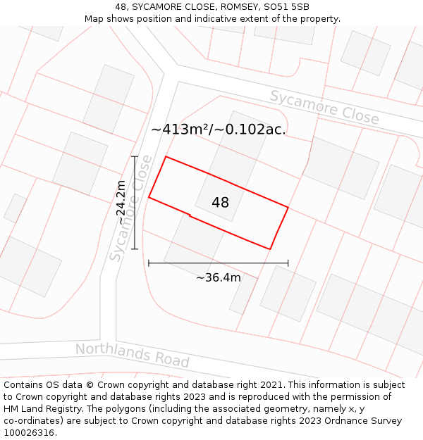 48, SYCAMORE CLOSE, ROMSEY, SO51 5SB: Plot and title map