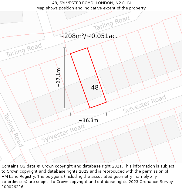 48, SYLVESTER ROAD, LONDON, N2 8HN: Plot and title map