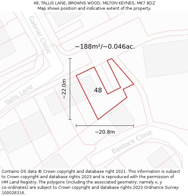 48, TALLIS LANE, BROWNS WOOD, MILTON KEYNES, MK7 8DZ: Plot and title map