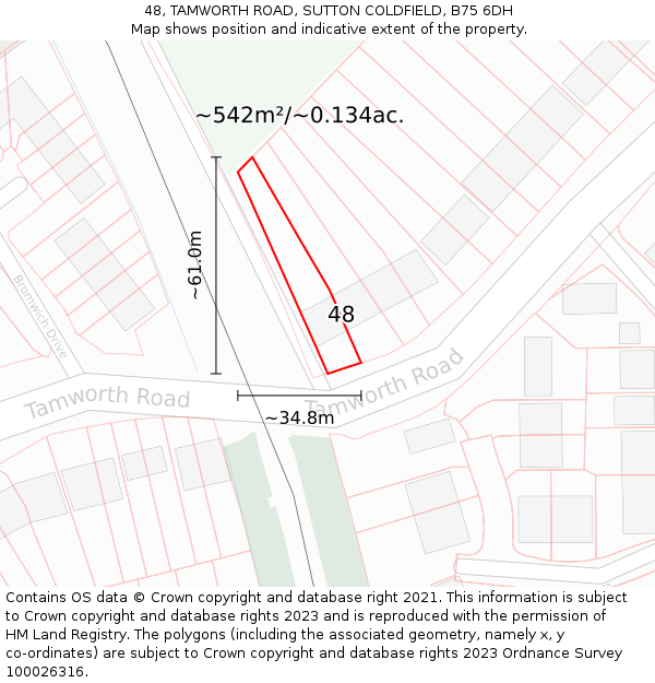 48, TAMWORTH ROAD, SUTTON COLDFIELD, B75 6DH: Plot and title map