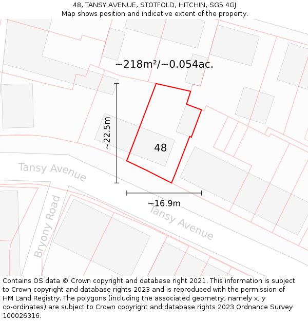 48, TANSY AVENUE, STOTFOLD, HITCHIN, SG5 4GJ: Plot and title map