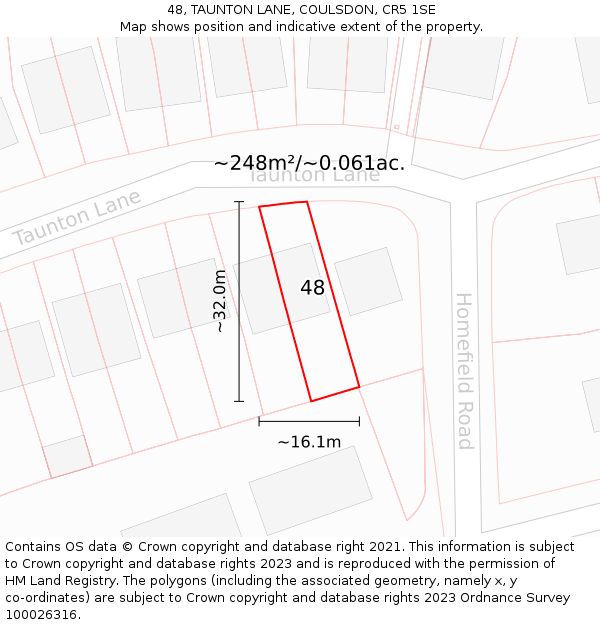 48, TAUNTON LANE, COULSDON, CR5 1SE: Plot and title map