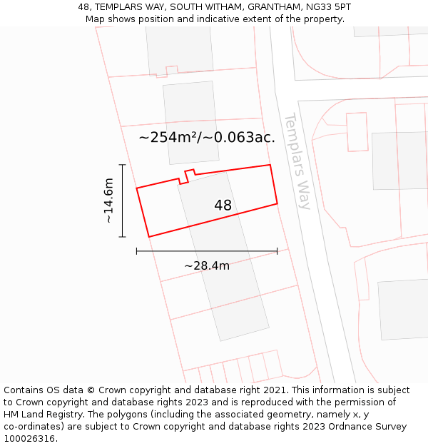 48, TEMPLARS WAY, SOUTH WITHAM, GRANTHAM, NG33 5PT: Plot and title map