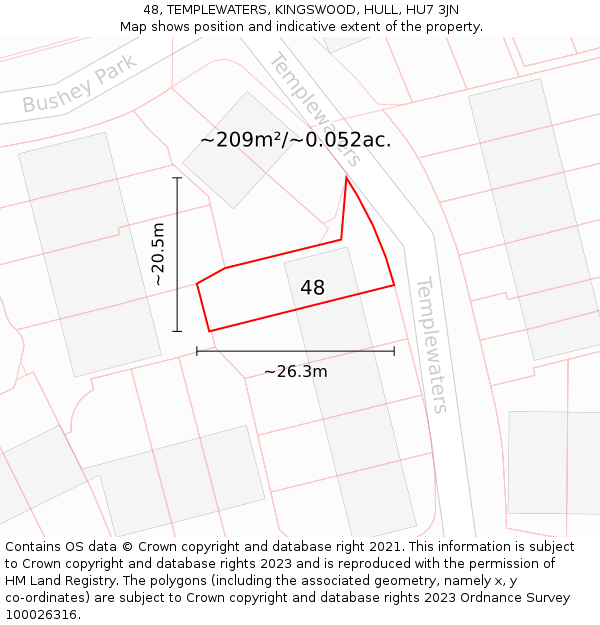 48, TEMPLEWATERS, KINGSWOOD, HULL, HU7 3JN: Plot and title map