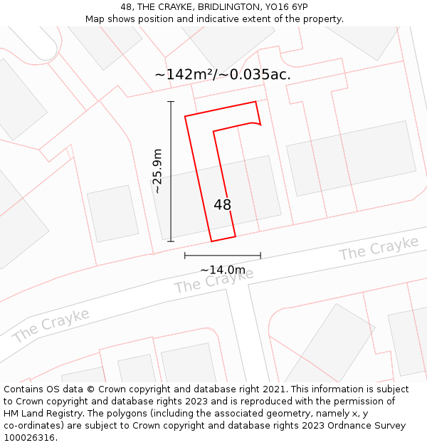 48, THE CRAYKE, BRIDLINGTON, YO16 6YP: Plot and title map