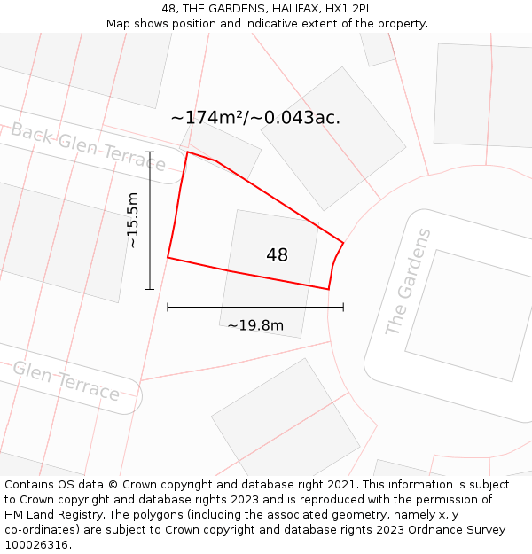 48, THE GARDENS, HALIFAX, HX1 2PL: Plot and title map