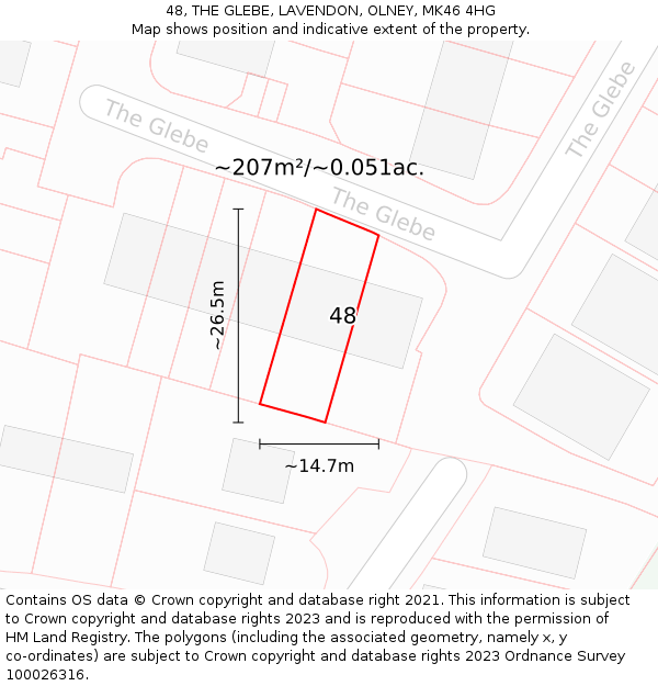 48, THE GLEBE, LAVENDON, OLNEY, MK46 4HG: Plot and title map