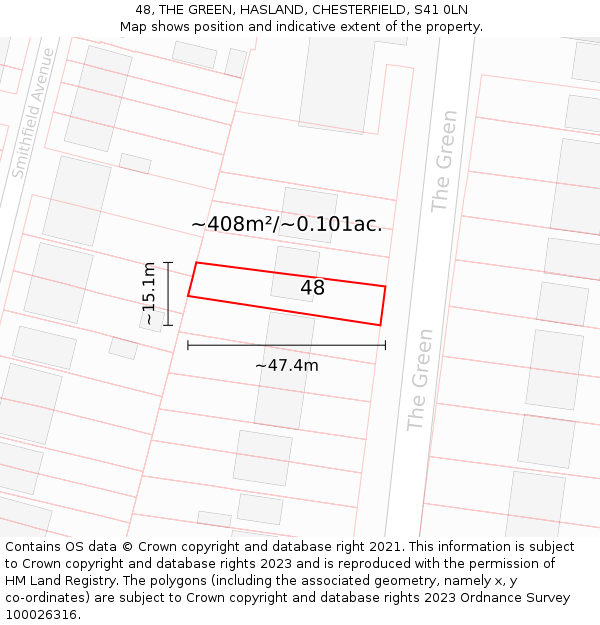 48, THE GREEN, HASLAND, CHESTERFIELD, S41 0LN: Plot and title map