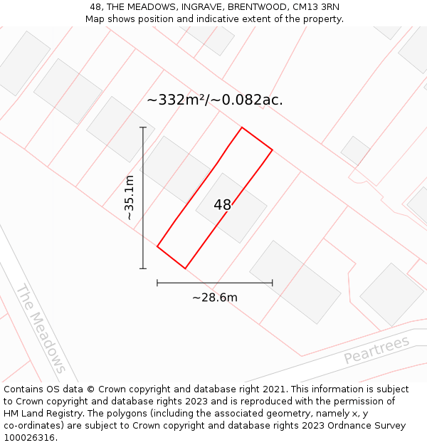 48, THE MEADOWS, INGRAVE, BRENTWOOD, CM13 3RN: Plot and title map